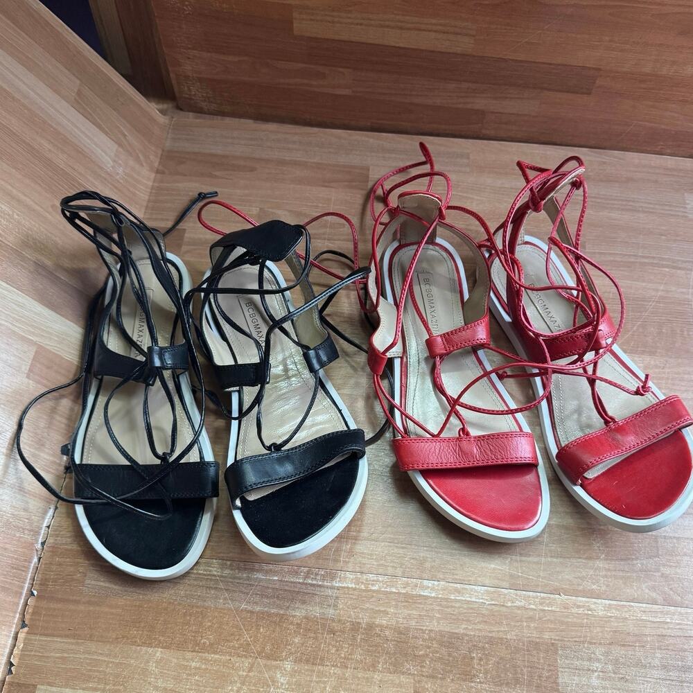 BCBGMaxAzria red and black lace-up gladiator sandal bundle Size 6
